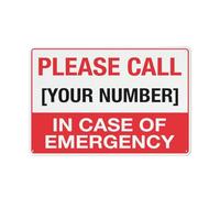Panneau d'avertissement réfléchissant en aluminium avec symbole « Please Call In Case Of Emergency » - 30,5 x 20,3 cm