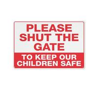 Panneau d'avertissement réfléchissant en aluminium avec symbole « Please Shut The Gate To Keep Our Children Safe », 30,5 x 20,3 cm