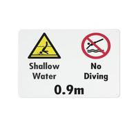 Panneau d'avertissement réfléchissant en aluminium avec symbole « Shallow Water No Diving » - 0,9 m - 30,5 x 20,3 cm