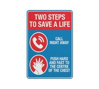 Panneau d'avertissement réfléchissant en aluminium avec symbole « Two Steps To Save A Life » - 30,5 x 20,3 cm - Pour intérieur et extérieur