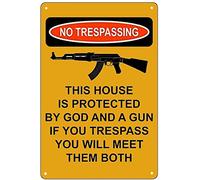 Panneau d'avertissement rétro « No Trespassing This Property is Protected by God and Gun » - Plaque éducative - Décoration murale pour maison, bureau, chambre - 20,3 x 30,5 cm