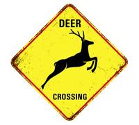 Panneau d'avertissement rustique amusant en aluminium avec inscription « Slow Down Beware of Deer Xing » - Cadeau fantaisie pour les amateurs de cerfs, automne, Noël, cour, jardin, terrasse