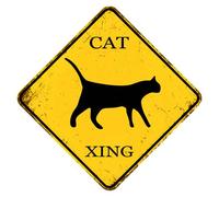 Panneau d'avertissement rustique avec inscription « Cat Crossing » - 30 x 30 cm - Panneau Xing carré en aluminium - Panneau de ralentissement amusant pour cour et ferme - Décoration d'intérieur pour