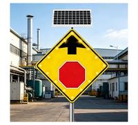 Panneau d'avertissement solaire LED Stop Ahead 24 pouces, Membrane diamant de qualité technique, cadre métallique robuste, panneau d'avertissement routier(30'')