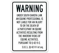 Panneau d'avertissement sous la loi du Dakota du Sud An Equine Professional Is Not Liable, panneau de sécurité en métal NO.5284 - Panneau de sécurité en métal - 20,3 x 30,5 cm - Avertissement clair