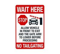 Panneau d'avertissement « Stop Allow Vehicle In Front To Exit And The Gate Arm To Lower Before Proceeding, » en métal pour entreprise, maison, rue, mur, sécurité, décoration personnalisée, 20,3 x 30,5
