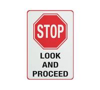 Panneau d'avertissement Stop - Look And Proceed - 30,5 x 20,3 cm - En aluminium - Avec symbole - Pour intérieur et extérieur
