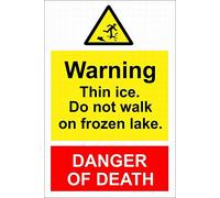 Panneau d'avertissement « Thin ice do not walk on Frozen Lake » - Panneau de sécurité - 20,3 x 30,5 cm