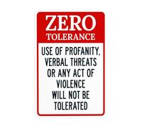 Panneau d'avertissement « Use Of Profanity Verbal Threats Or Any Act Of Violence Will Not Be Tolerated », panneaux en métal pour la sécurité des bâtiments scolaires - Décoration murale de sécurité