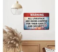 Panneau d'avertissement vintage en étain « All Livestock Are Micro-Chipped For Their Safety And Security » - Décoration murale pour chambre à coucher, ferme, jardin, cuisine, cour, rue - Cadeau pour