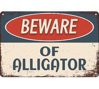 Panneau d'avertissement vintage en métal avec inscription « Beware Of Alligator » pour jardin, cour, cafés, bars, pubs, magasins, décoration murale amusante et rétro pour homme et femme, 20,3 x 30,5
