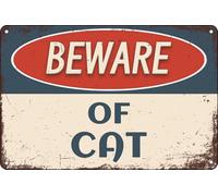 Panneau d'avertissement vintage en métal avec inscription « Beware Of Cat » pour jardin, cour, cafés, bars, pubs, magasins, décoration murale amusante et rétro pour homme et femme, 20,3 x 30,5 cm