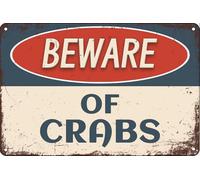 Panneau d'avertissement vintage en métal avec inscription « Beware Of Crabs » pour jardin, cour, cafés, bars, pubs, magasins, décoration murale amusante et rétro pour homme et femme, 20,3 x 30,5 cm