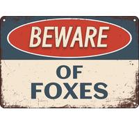 Panneau d'avertissement vintage en métal avec inscription « Beware Of Foxes » pour jardin, cour, cafés, bars, pubs, magasins, décoration murale amusante et rétro pour homme et femme, 20,3 x 30,5 cm