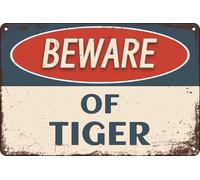 Panneau d'avertissement vintage en métal avec inscription « Beware Of Tiger » pour jardin, cour, cafés, bars, pubs, magasins, décoration murale amusante et rétro pour homme et femme, 20,3 x 30,5 cm