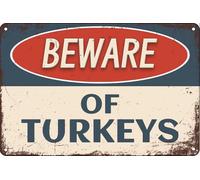Panneau d'avertissement vintage en métal avec inscription « Beware Of Turkeys » pour jardin, cour, cafés, bars, pubs, magasins, décoration murale amusante et rétro pour homme et femme, 20,3 x 30,5 cm