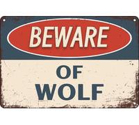 Panneau d'avertissement vintage en métal avec inscription « Beware of Wolf » pour jardin, cour, cafés, bars, pubs, magasins, décoration murale amusante et rétro pour homme et femme, 20,3 x 30,5 cm