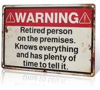Panneau d'avertissement vintage pour personne à la retraite, décoration murale en métal, rouge et noir, décoration de la maison fantaisie humoristique