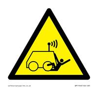Panneau d'avertissement W037 : « Run over by remote operator control machine » - 85 x 85 mm - S85