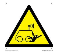Panneau d'avertissement W037 : « Run over by remote operator control machine » - 85 x 85 mm - S85