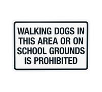 Panneau d'avertissement « Walking Dogs In This Area Or On School Grounds Is Interdit », panneau d'avertissement en métal pour la maison, le travail, le garage, la rue, le mur, la sécurité, décoration