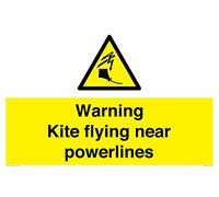Panneau d'avertissement « Warning Kite Flying near powerlines » - 600 x 400 mm - A2L