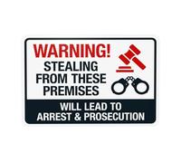 Panneau d'avertissement « Warning Stealing From These Preimises Will Lead to Arrest And Prosecution Warning Sign » - Panneau en métal pour maison, entreprise, rue, mur de sécurité, décoration