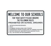 Panneau d'avertissement « Welcome To Our Schools For Your Safety Please Observe The Following Rules », panneaux en métal de sécurité pour la maison, le travail, la rue, la sécurité, décoration