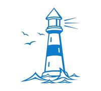 Panneau de balise de phare marin et colle de paysage de mouette Stickers muraux en papier adhésif 68x86.5cm Étanche Bleu
