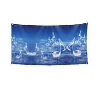 Panneau de bannière de festival en plein air avec note de musique bleue, convient pour les fêtes d'Halloween, décoration à suspendre pour une utilisation en intérieur et en extérieur