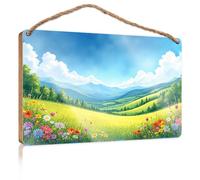 Panneau de bar à suspendre à une prairie vibrante avec des fleurs colorées sous un ciel bleu vif - Accessoires pour homme (20 x 30 cm)