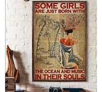 Panneau de bar amusant en étain vintage « Some Girls are Just Born with The Ocean and Music in Their Souls » - Décoration murale en métal - 20,3 x 30,5 cm