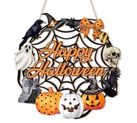 Panneau de Bienvenue à Accrocher à la Porte D'Halloween, Décoration de Porte D'entrée en Bois, Door Signe de Véranda Mignonne Effrayante pour Murs Halloween Fêtes Maison Hantée (Noir A)