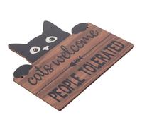 Panneau de bienvenue amusant avec chat noir - « Cats Welcome, People Tolerated » - Plaque en bois, 25 x 28 cm - Décoration amusante pour la maison, le jardin, les amoureux des animaux - Facile à