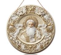 Panneau de bienvenue ange pour porte d'entrée, baroque religieux baroque cœur de Noël en bois doré décoration de porte à suspendre décoration extérieure porche lot de 1