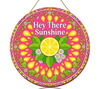 Panneau de bienvenue citron pour porte d'entrée, fleur vive d'été, feuille d'été, bois de pêche, panneaux de bienvenue pour porche et entrée