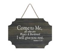 Panneau de bienvenue « Come to Me All Who Are Weary & Burdened I Will Give You Rest Matthew 11:28 » en bois rustique pour porte d'entrée, porche, mur, école, salle de classe, café, club 15,2 x 25,4 cm