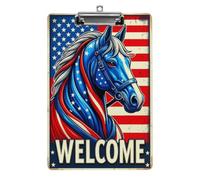 Panneau de bienvenue drapeau américain cheval A4 en acrylique