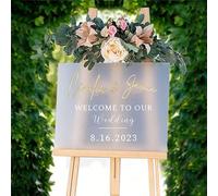 Panneau de bienvenue en acrylique givré avec nom personnalisé - Plaque 3D « Welcome To Our Wedding » pour entrée, jardin, salle de banquet (panneau de bienvenue de mariage en acrylique - 10)