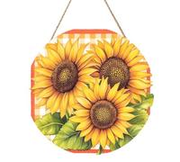 Panneau de bienvenue en bois avec trois tournesols pour porte d'entrée, 30 cm rond à suspendre, décoration de ferme