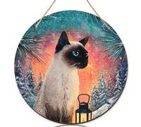 Panneau de bienvenue en bois bleu pour porte d'entrée, lanterne artistique hivernale, sapins, décoration d'extérieur à suspendre