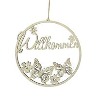 Panneau de bienvenue en bois Décoring Papillon Ø21,5cm 4p. - Couronne de porte Décoration Printemps Couleur naturelle