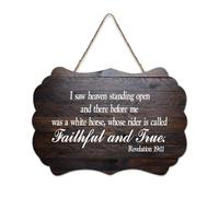 Panneau de bienvenue en bois rustique avec inscription « I Saw Heaven Standing Open And There Before Me Was A White Horse, Whose Rider Is Ca » - Panneau de bienvenue en bois rustique pour porte de