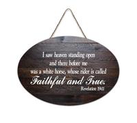 Panneau de bienvenue en bois rustique avec inscription « I Saw Heaven Standing Open And There Before Me Was A White Horse, Whose Rider Is Ca » - Panneau de bienvenue en bois rustique pour porte de