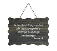Panneau de bienvenue en bois rustique avec inscription « The Lord Will Send A Blessing on Your Barns And on Everything You Put Your Hand to » pour porte d'entrée, porche, mur, école, salle de classe