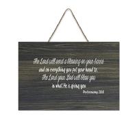 Panneau de bienvenue en bois rustique avec inscription « The Lord Will Send A Blessing on Your Barns And on Everything You Put Your Hand to » pour porte d'entrée, porche, mur, école, salle de classe