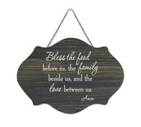 Panneau de bienvenue en bois rustique « Bless The Food Before Us The Family Beside Us And The Love Between Us » pour porte d'entrée, porche, mur, école, salle de classe, café club, 15,2 x 25,4 cm
