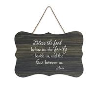 Panneau de bienvenue en bois rustique « Bless The Food Before Us The Family Beside Us And The Love Between Us » pour porte d'entrée, porche, mur, école, salle de classe, café club, 15,2 x 25,4 cm