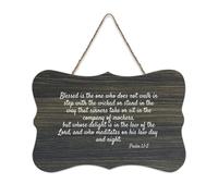 Panneau de bienvenue en bois rustique « Blessed Is The One Who Does Not Walk in Step with The Wicked on Stand in This Way » pour porte d'entrée, porche, mur, école, salle de classe, café, club - 15,2