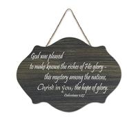 Panneau de bienvenue en bois rustique Colossians 1:27 God Was Pleased to Make Known The Riches of His Glory - 15,2 x 25,4 cm